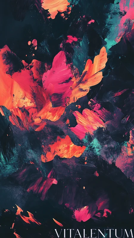 Digital painting abstraction with neon brushwork on dark ground.