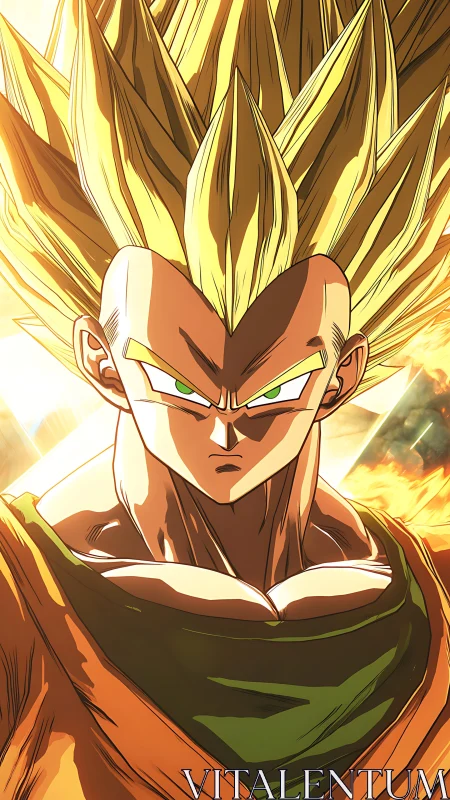 Supercharged anime warrior with golden spiked aura portrait.