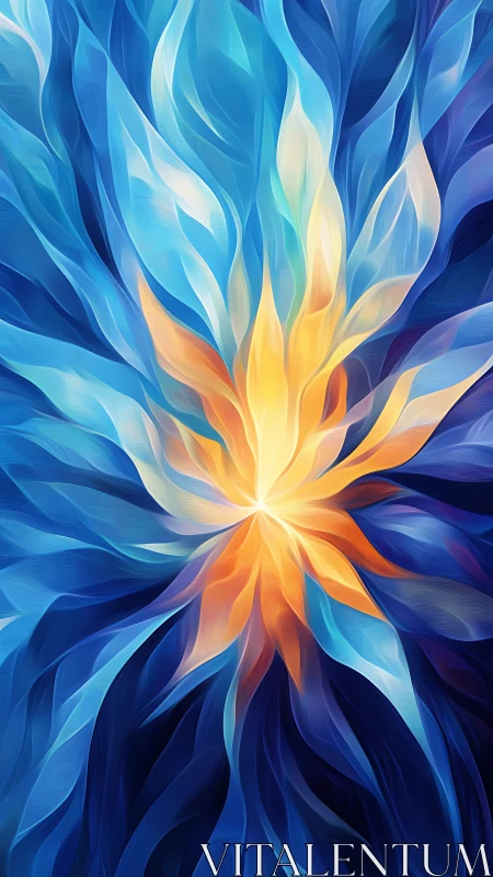 Radial abstract gradient with blue and orange layered forms.