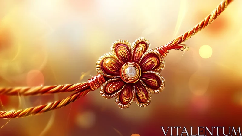 Golden floral bracelet glowing in soft sunset light.