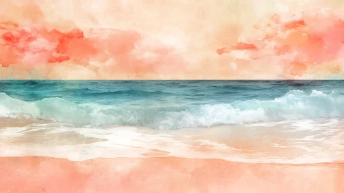 Cotton candy sky kissing aquamarine surf in dreamy hush.