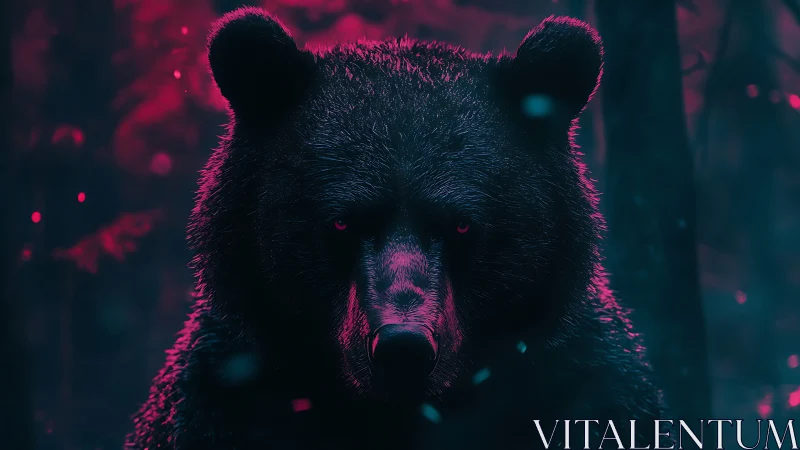 Neon-lit bear portrait renders cybernetic wilderness mood