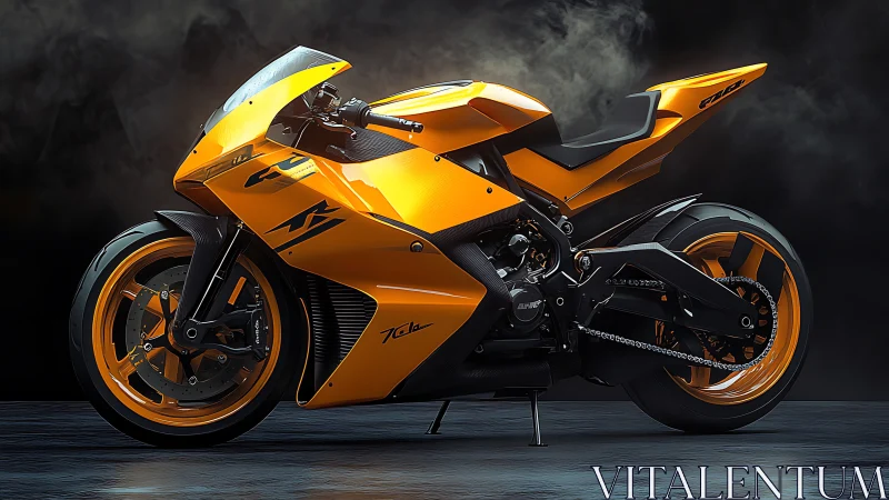 Sleek orange superbike stands ready in dramatic studio light
