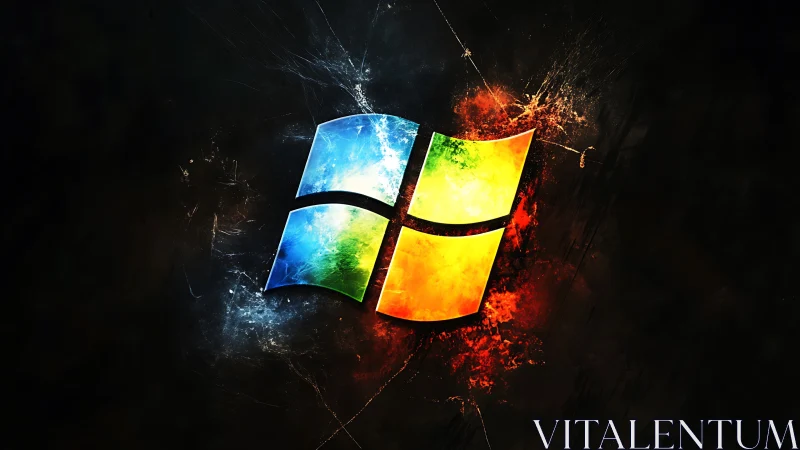 Windows-style quad logo rendered with explosive particle energy field