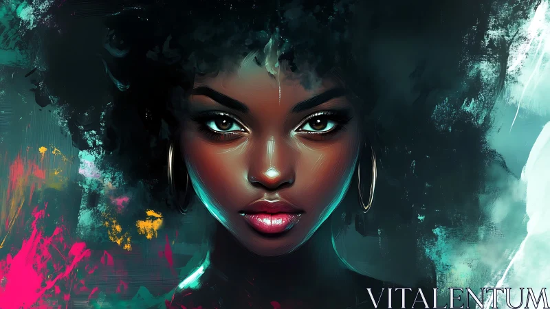 Vivid digital portrait with neon brushwork and intense gaze.