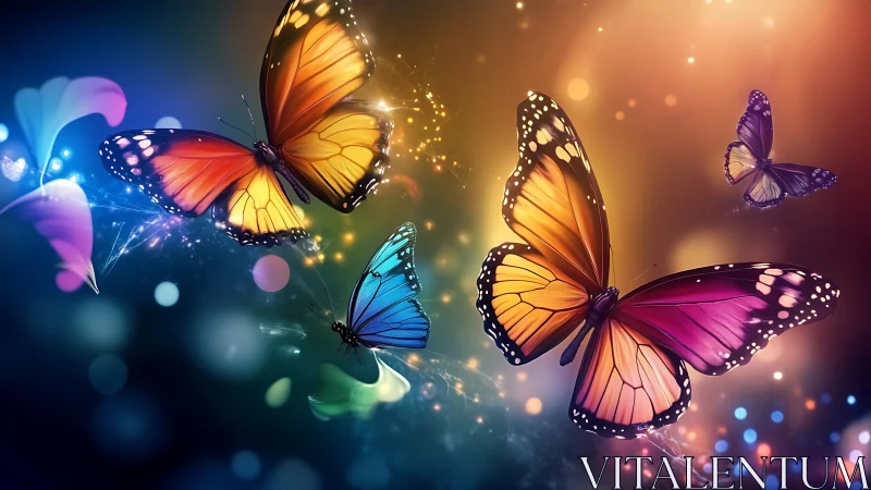 Luminous butterflies drift through glowing bokeh nebula