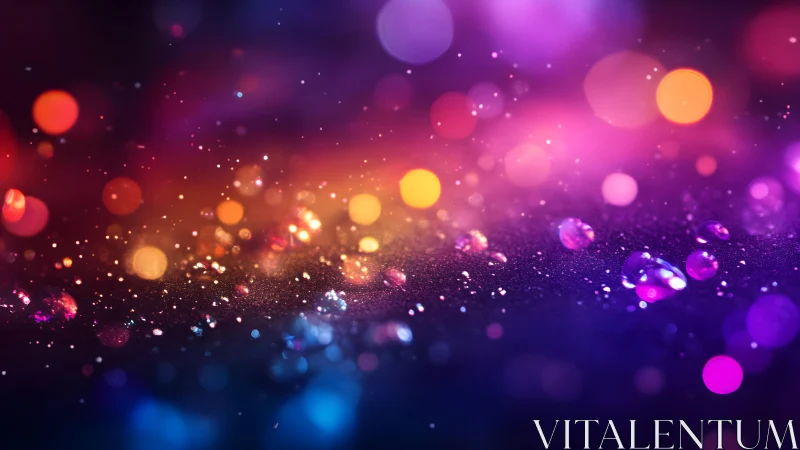 Vibrant Abstract Bokeh Lights With Sparkling Dewdrops, Digital Art.