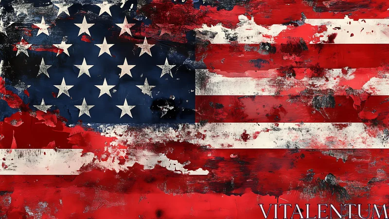 Abstract distressed American flag in bold textured paint.