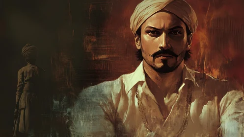 Portrait of resolute turbaned man in warm painterly chiaroscuro