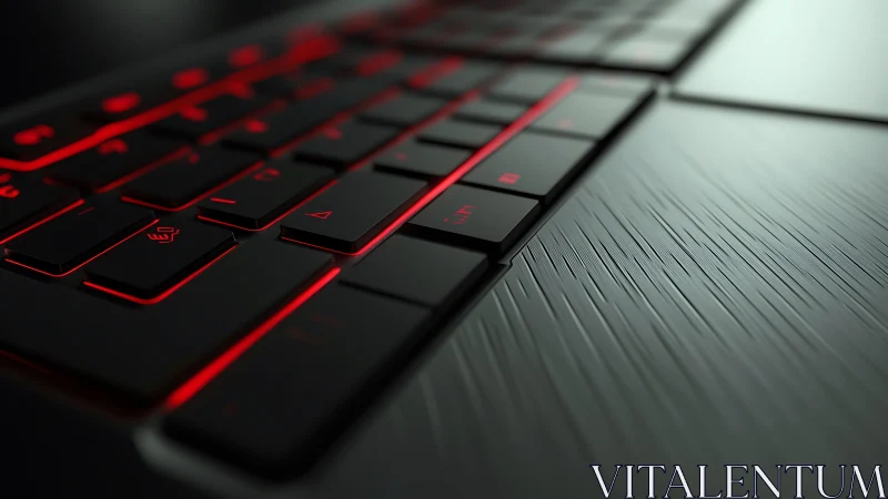 Close-up of red backlit keyboard on brushed metal laptop.