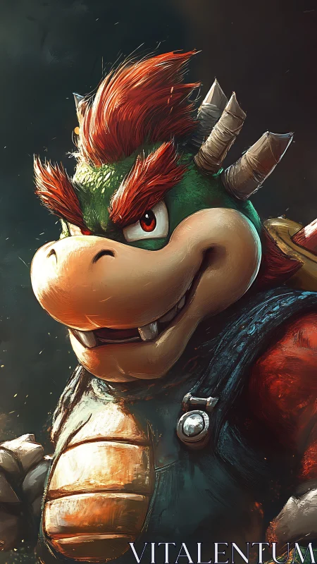 Fiery reptilian warlord portrait in painterly digital detail.