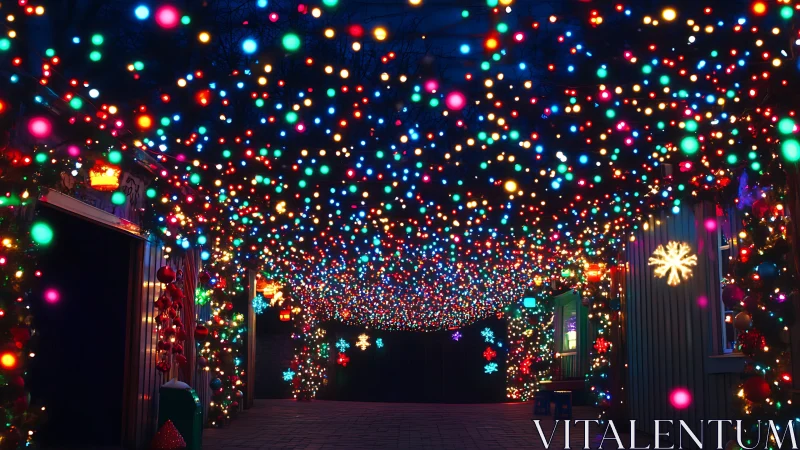 Colorful holiday light tunnel glows with festive nighttime magic