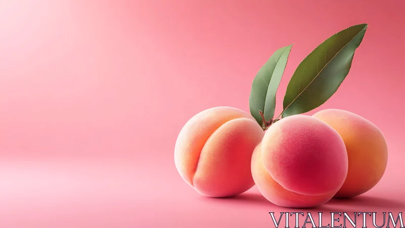 Ripe velvet peaches rest on soft monochrome pink ground.