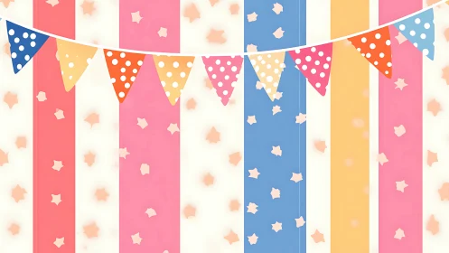 Vibrant Festive Bunting with Polka-Dotted Pennants and Scattered Star Motifs