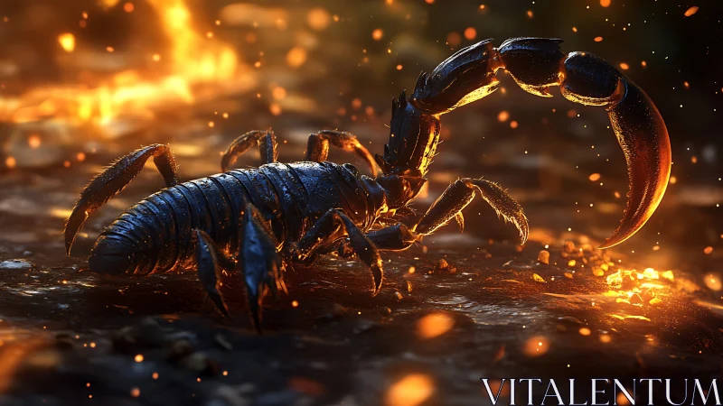 Scorpion of molten dusk arches its ember tipped stinger high