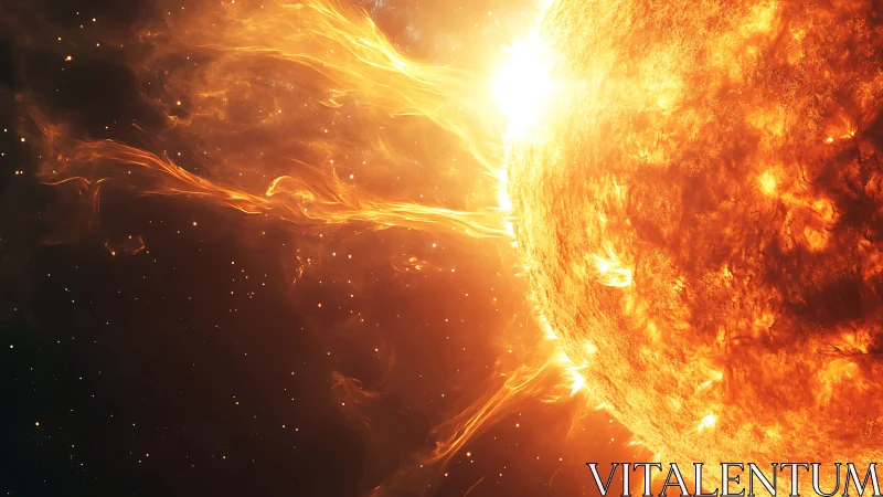 Solar surface erupts with streaming coronal plasma arcs.