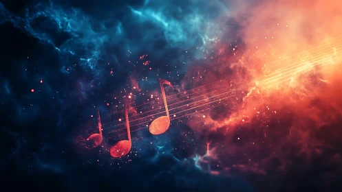 Nebula choir of glowing music notes drifting through starlight.