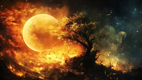 Inferno's Weeping Tree: Cosmic Sorrow Burns Bright.