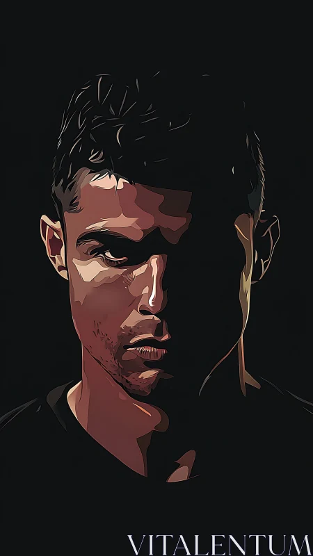 Moody male portrait in hard-edged vector shadows.