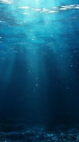 Sunlit blue abyss where drifting sea dust softly shimmers.