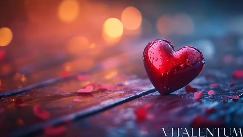 Crimson Heart Form Glistening Amid Bokeh Luminescence