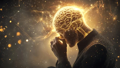 Human profile with illuminated neural brain structure.