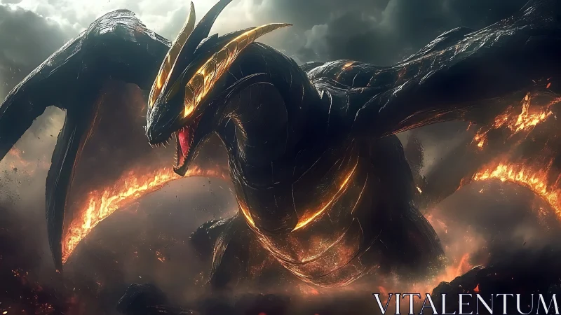 Molten skybreaker dragon rising from a storm of embers.