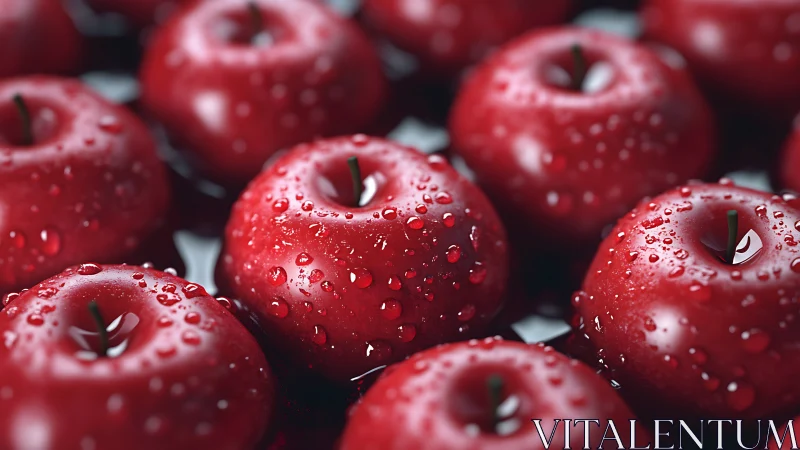 Red apples with surface water droplets are tightly grouped