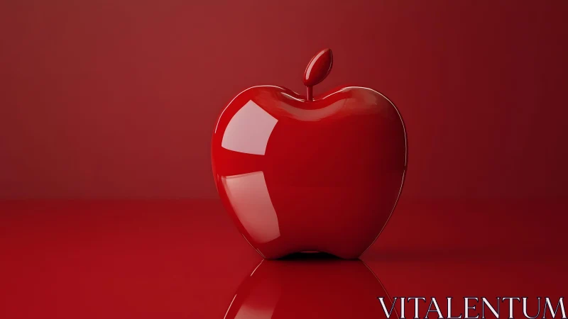 Glossy Red Apple on Monochrome Background, Minimalist Style.