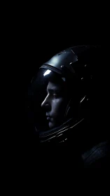 Solitary astronaut profile emerges from deep void.