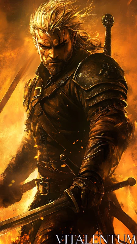 Armored swordsman in incendiary chromatic combustion field.