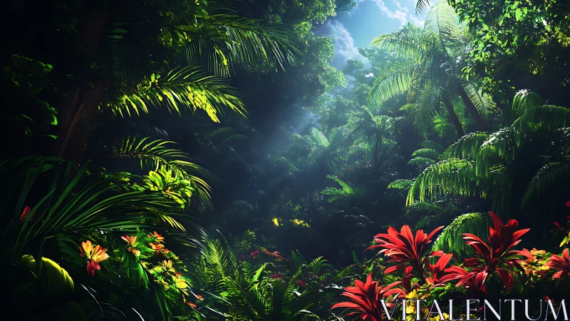 Tropical Canopy Ecosystem with Volumetric Light Penetration and Vivid Flowering Flora