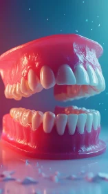 Floating 3D dentures reveal glossy enamel and pink gums