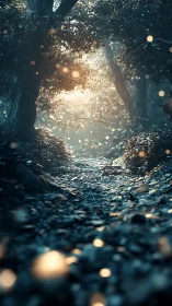 Underground tunnel with natural light opening and bokeh particles