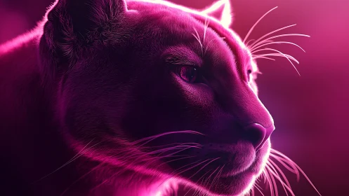 Feline head profile with neon illumination technique.