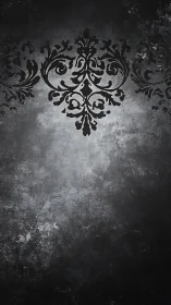 Ornate baroque damask over distressed charcoal ground.