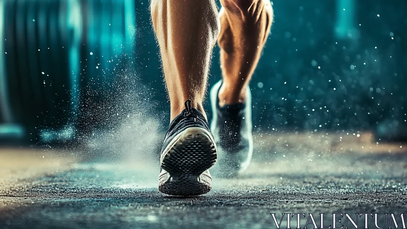 High-speed runner footstrike captures dynamic ground impact and spray