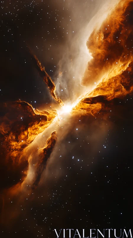 Gentle firestorm of a distant nebula unfolding in starlight.