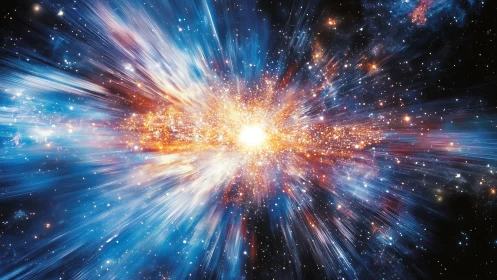 Radiant cosmic explosion bursting with starlit wonder.
