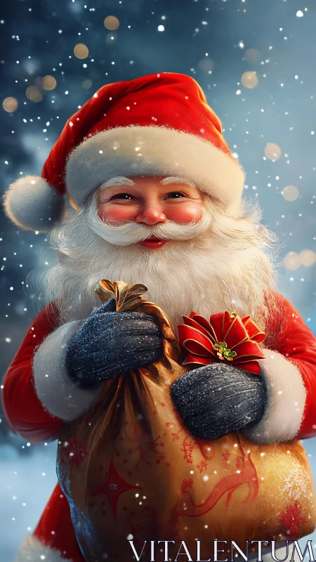Snowlit Santa cradles a glittering gift sack of wonder.