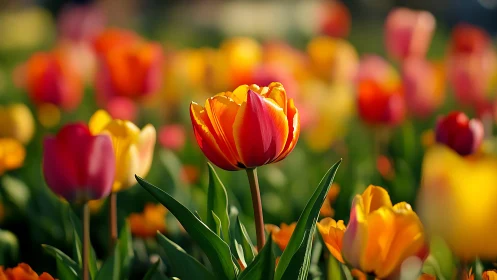 Crimson Tulip Commands Garden Stage With Glowing Petals