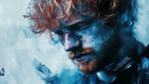 Expressive blue-toned male portrait in digital brushwork style.