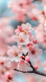 Cherry Blossom Branch With Pink And White Flowers.