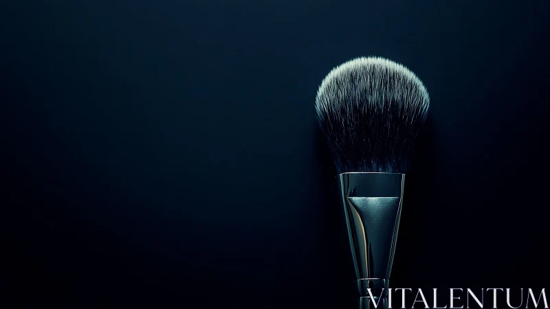 Macro studio closeup of fluffy powder makeup brush on navy