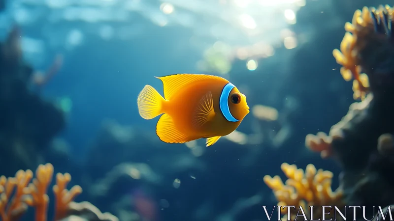 Single clownfish in sharp focus against soft coral bokeh field