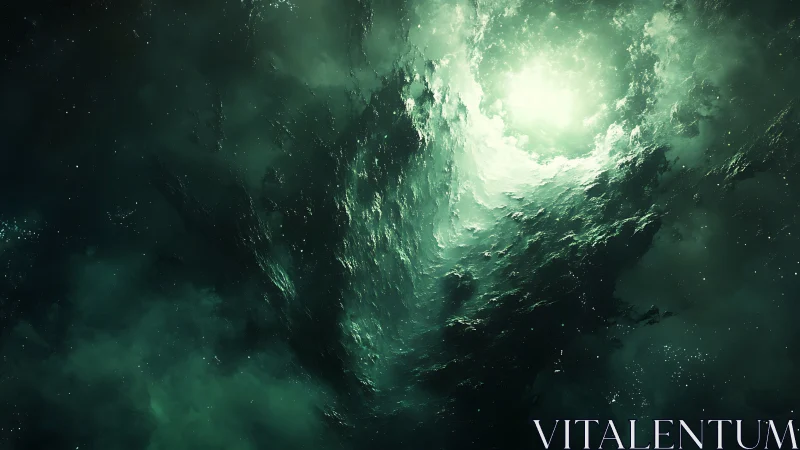 Green turbulent vortex in deep abstract space field.