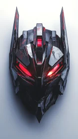 Crimson mech war-mask gleams with ruthless synthetic menace.