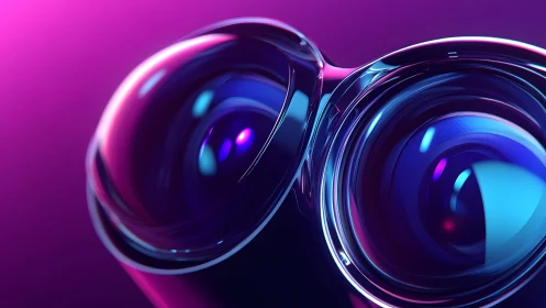 Close-up of Modern Camera Lenses in Futuristic Neon Lighting.