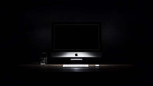 Minimalist workstation in dramatic low key composition.