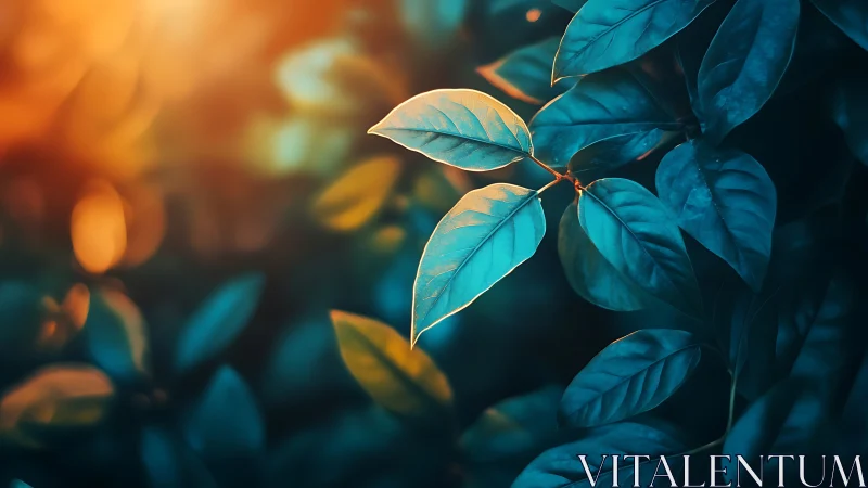 Twilight leaves catching liquid firelight in a dreamy hush.